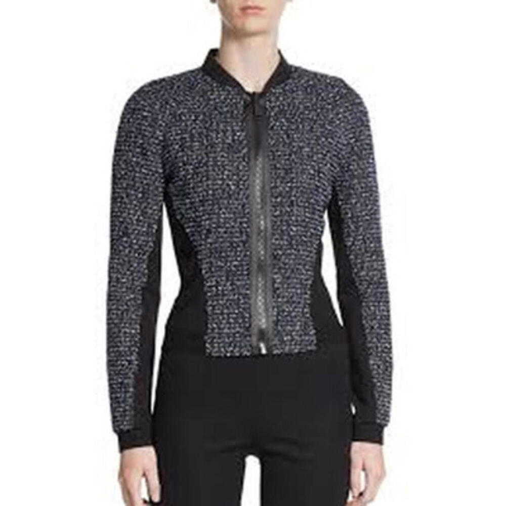 Elie Tahari Sandie Cropped Zip-Front Tweed Jacket - Sz. M